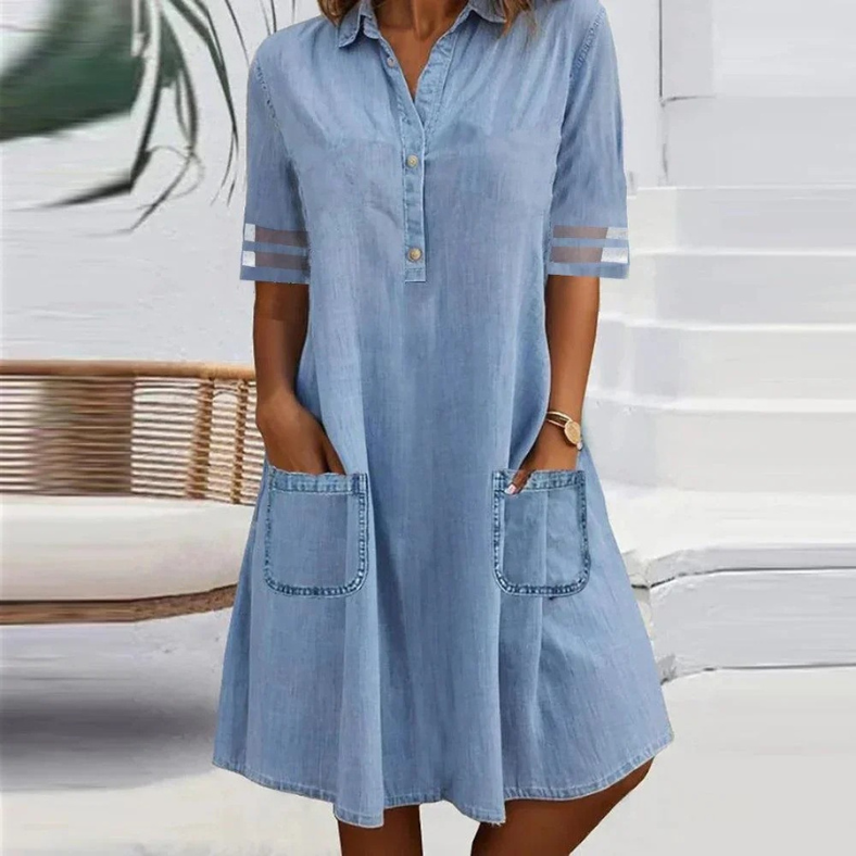 Luisa™ | Kort jeansklänning med sidofickor