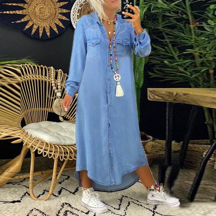 Lina™ - Denim maxiklänning med ärmar