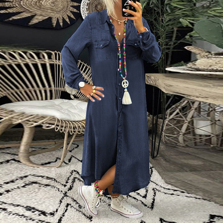 Lina™ - Denim maxiklänning med ärmar